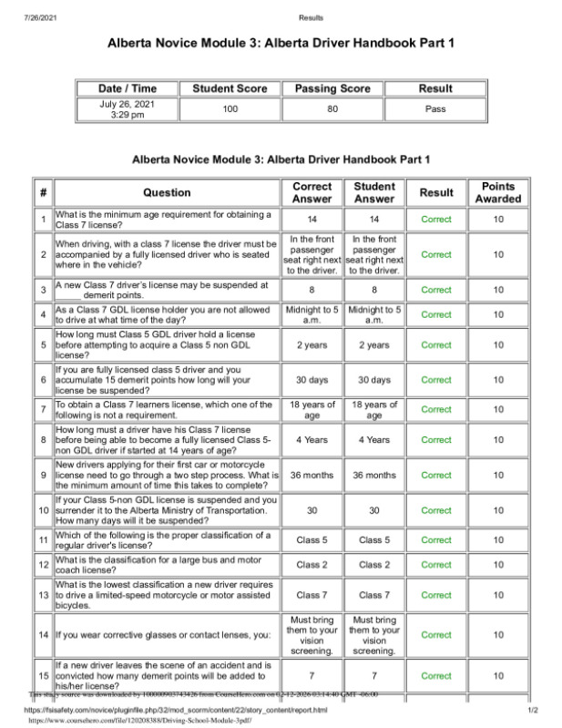 Alberta Novice Module 3: Alberta Driver Handbook Part 1 preview image