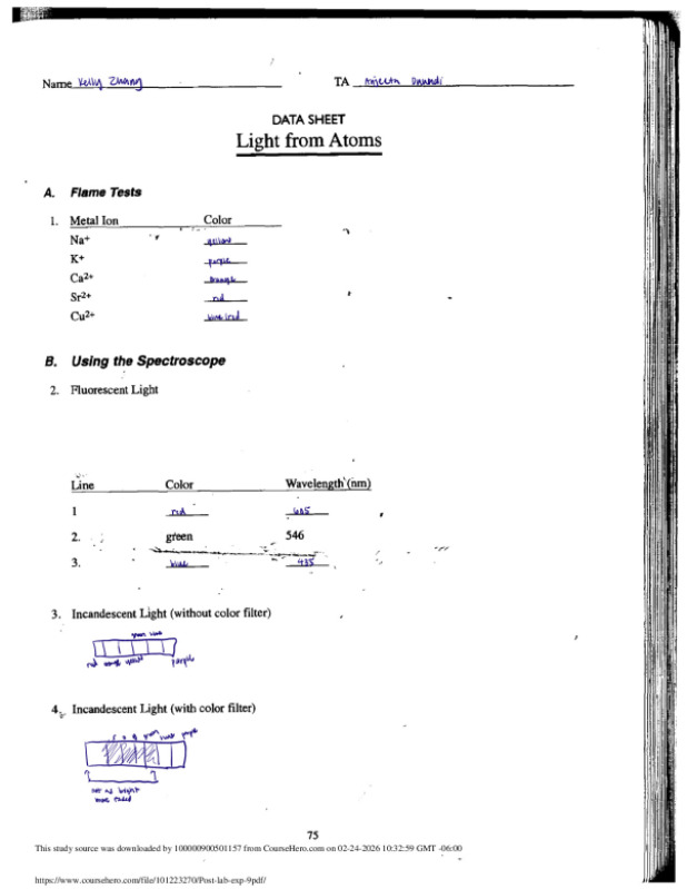 Post lab exp 9 DATA SHEET Light from Atoms preview image