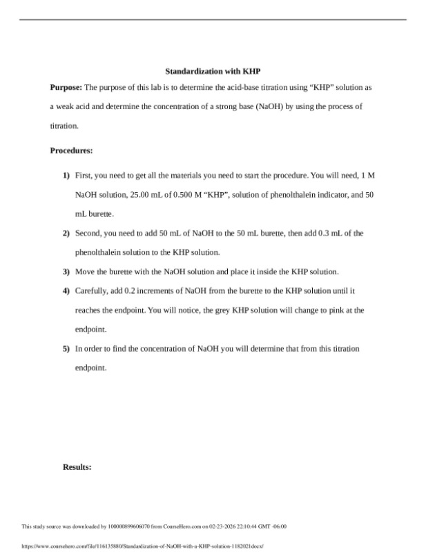 CHEM 123 Standardization of NaOH with a KHP solution 11,8,2021.doc preview image