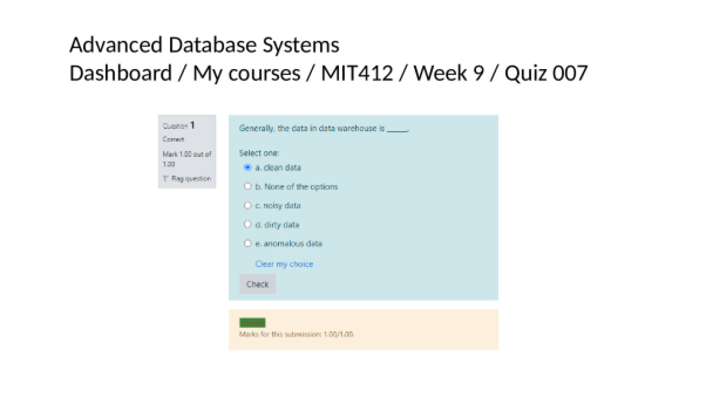 Advanced Database Systems MIT412 Week 9 Quiz 007 preview image