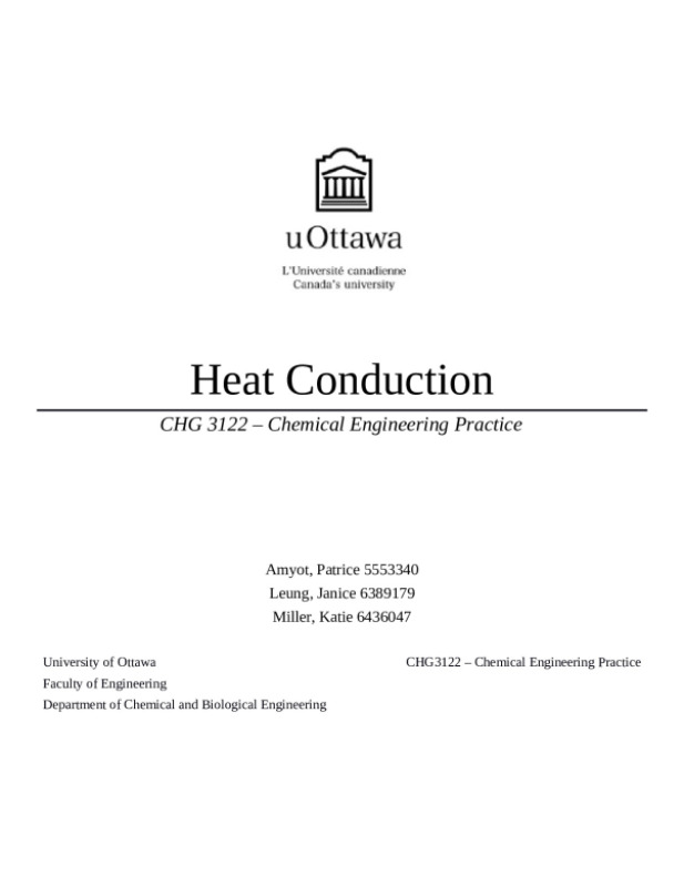 Heat Conduction  CHG 3122 – Chemical Engineering Practice preview image