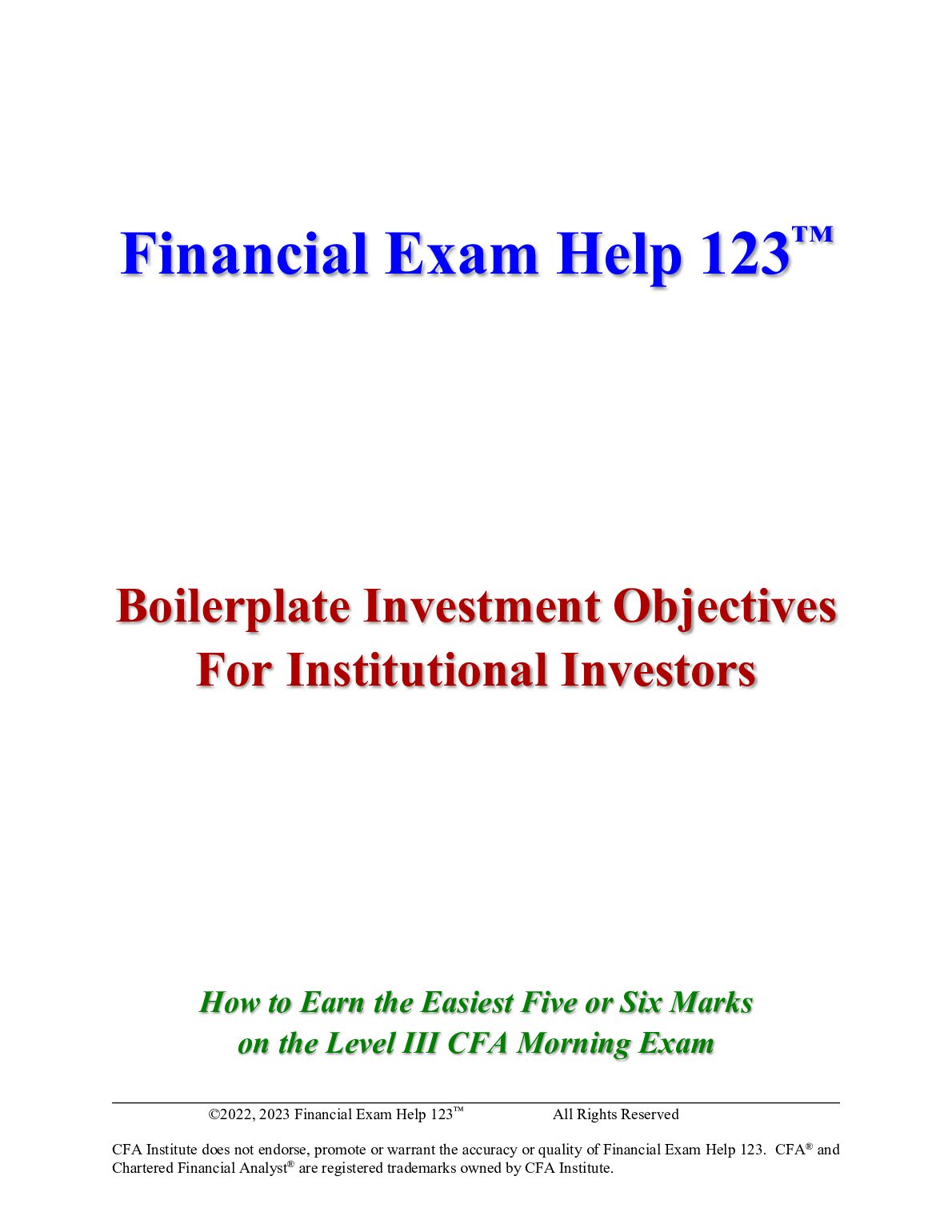 Financial Exam  How to Earn the Easiest Five or Six Marks  on the Level III CFA Morning Exam | Boilerplate Investment Ob... preview image