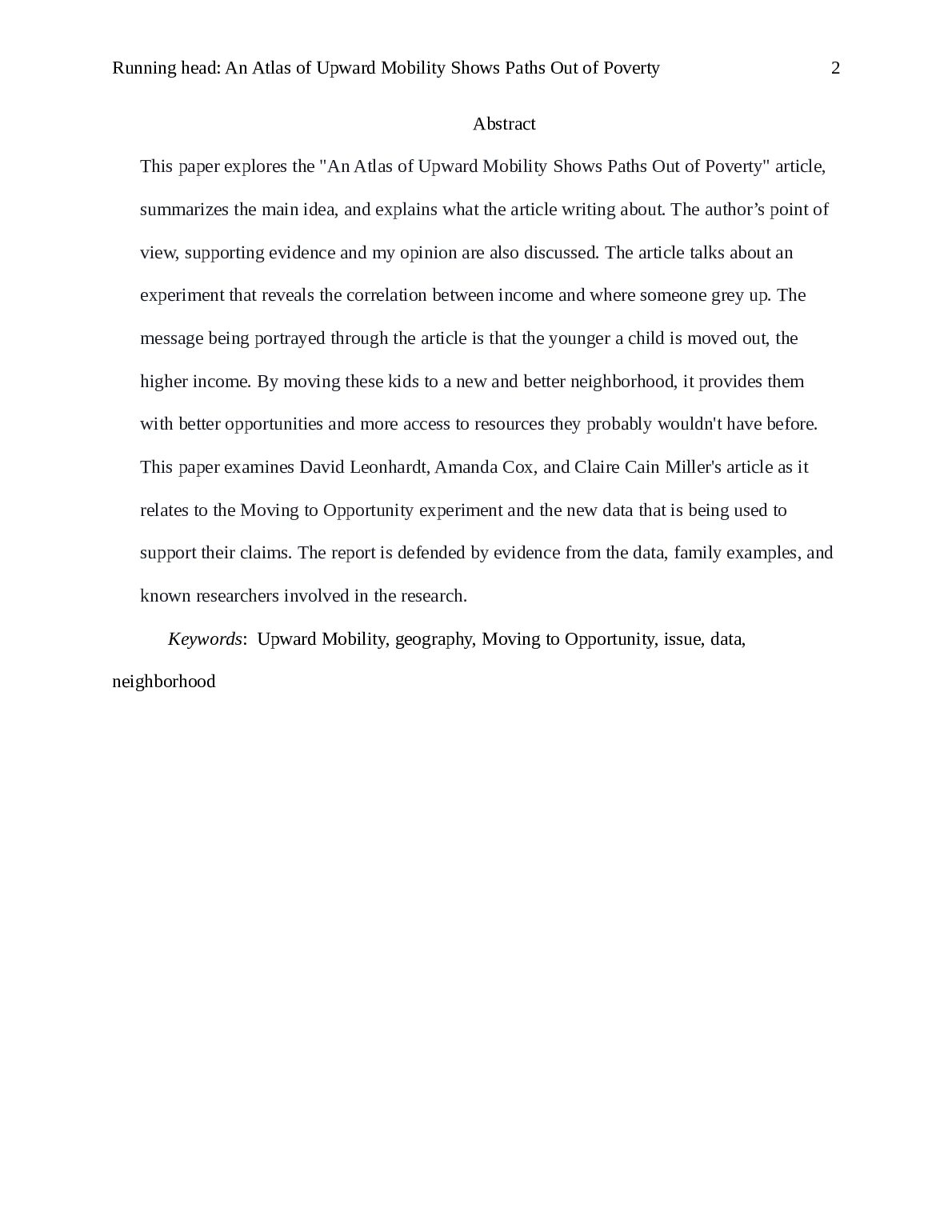 An Atlas of Upward Mobility Shows Paths Out of Poverty: Summary document preview page 2