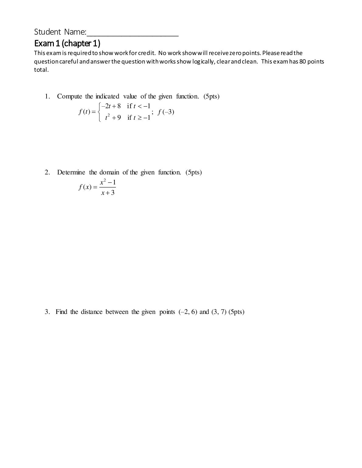 MATH 137 Exam 1 Chapter 1 preview image