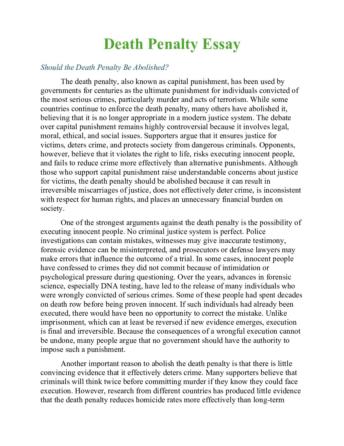 Death Penalty Essay -Should the Death Penalty Be Abolished? preview image