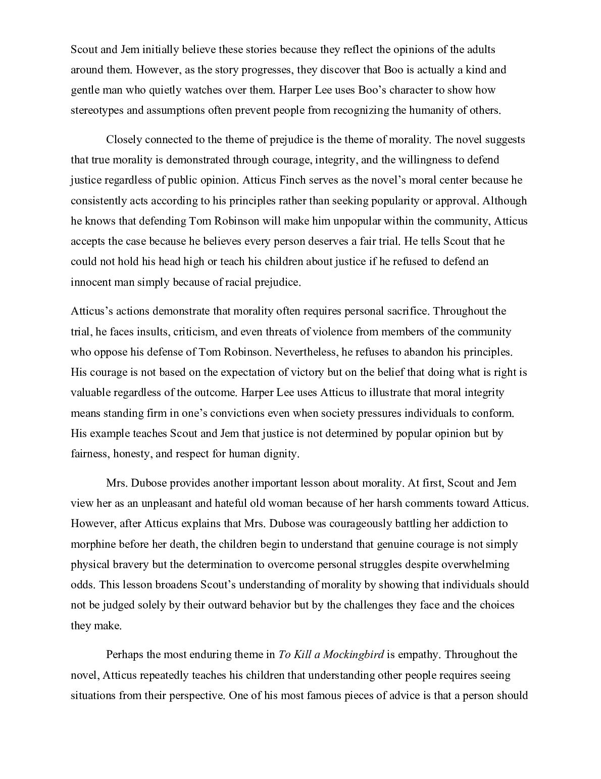 To Kill a Mockingbird Essay Prejudice, Morality, and Empathy in To Kill a Mockingbird document preview page 2