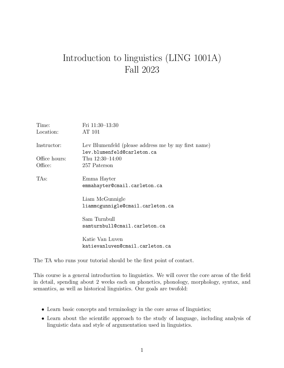 Introduction to linguistics (LING 1001A) preview image