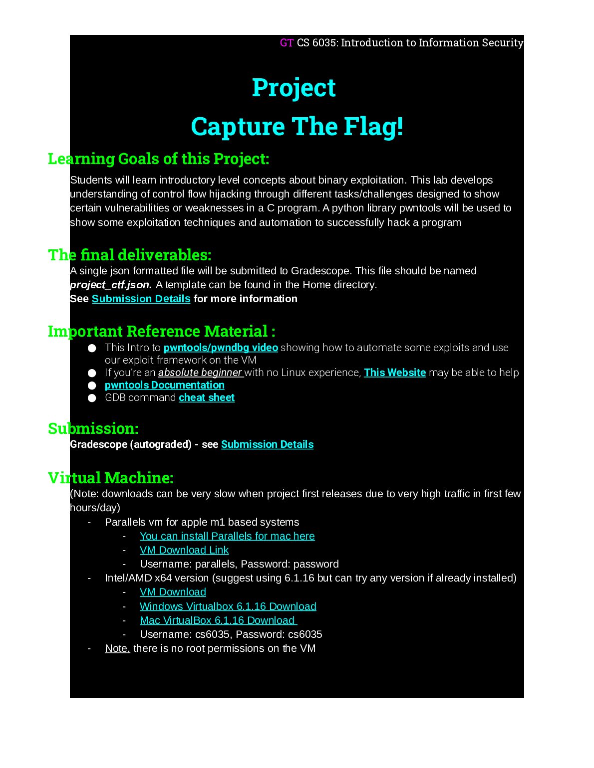 Project  Capture The Flag!  GT CS 6035: Introduction to Information Security preview image