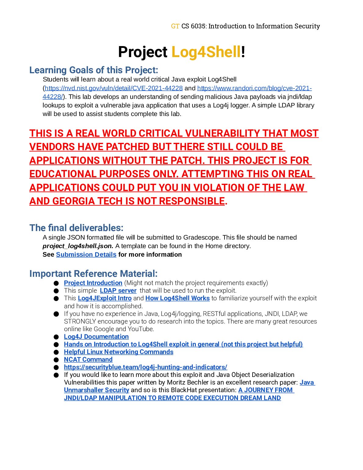 Project Log4Shell CS 6035: Introduction to Information Security preview image