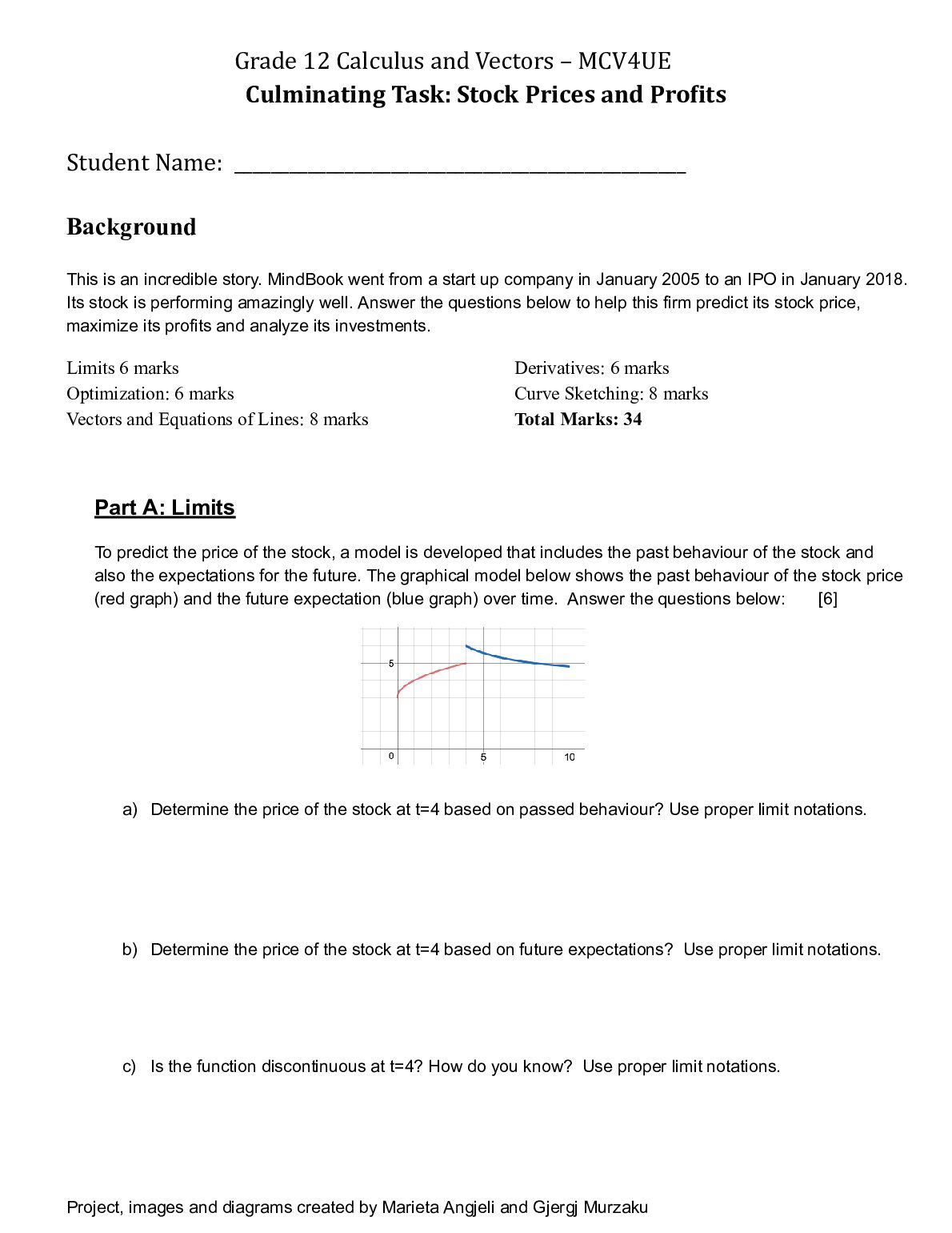 Calculus and Vectors – MCV 4UE Culminating Task: Stock Prices and Proϐits preview image
