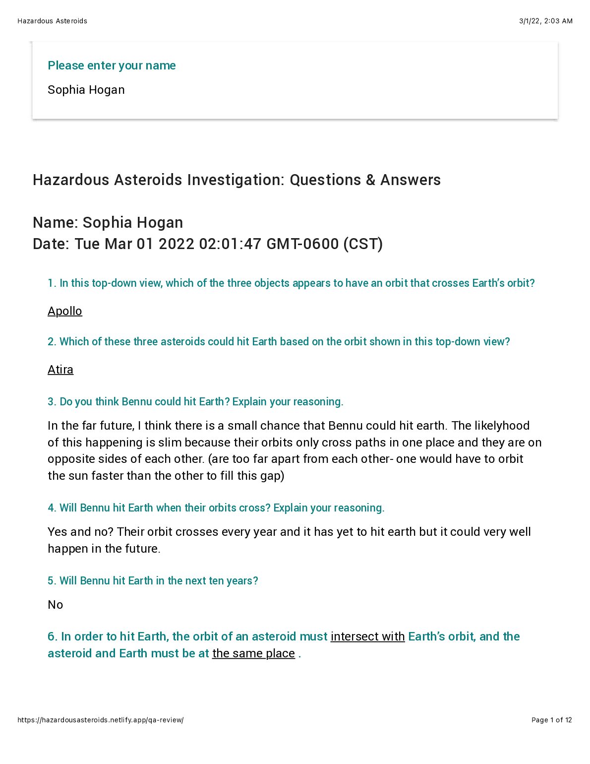 Hazardous Asteroids Investigation: Questions & Answers preview image
