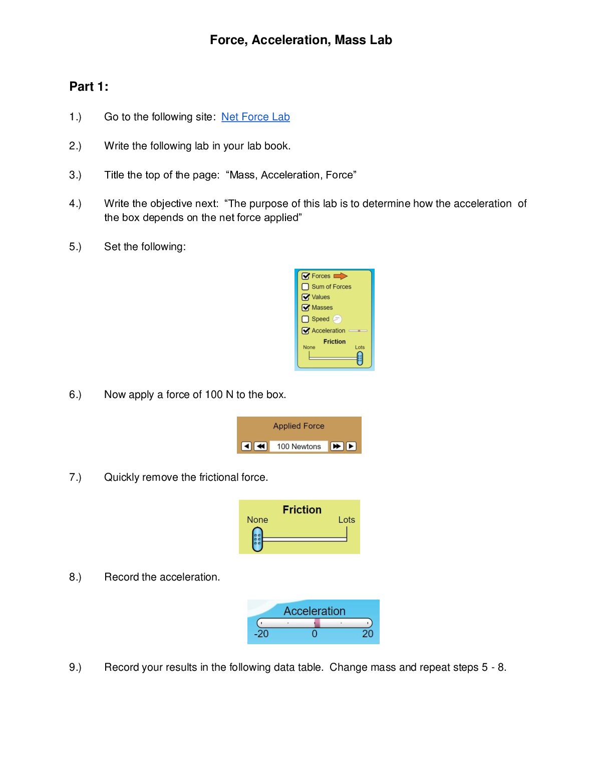 EXPERIMENT - Force, Acceleration, Mass Lab preview image