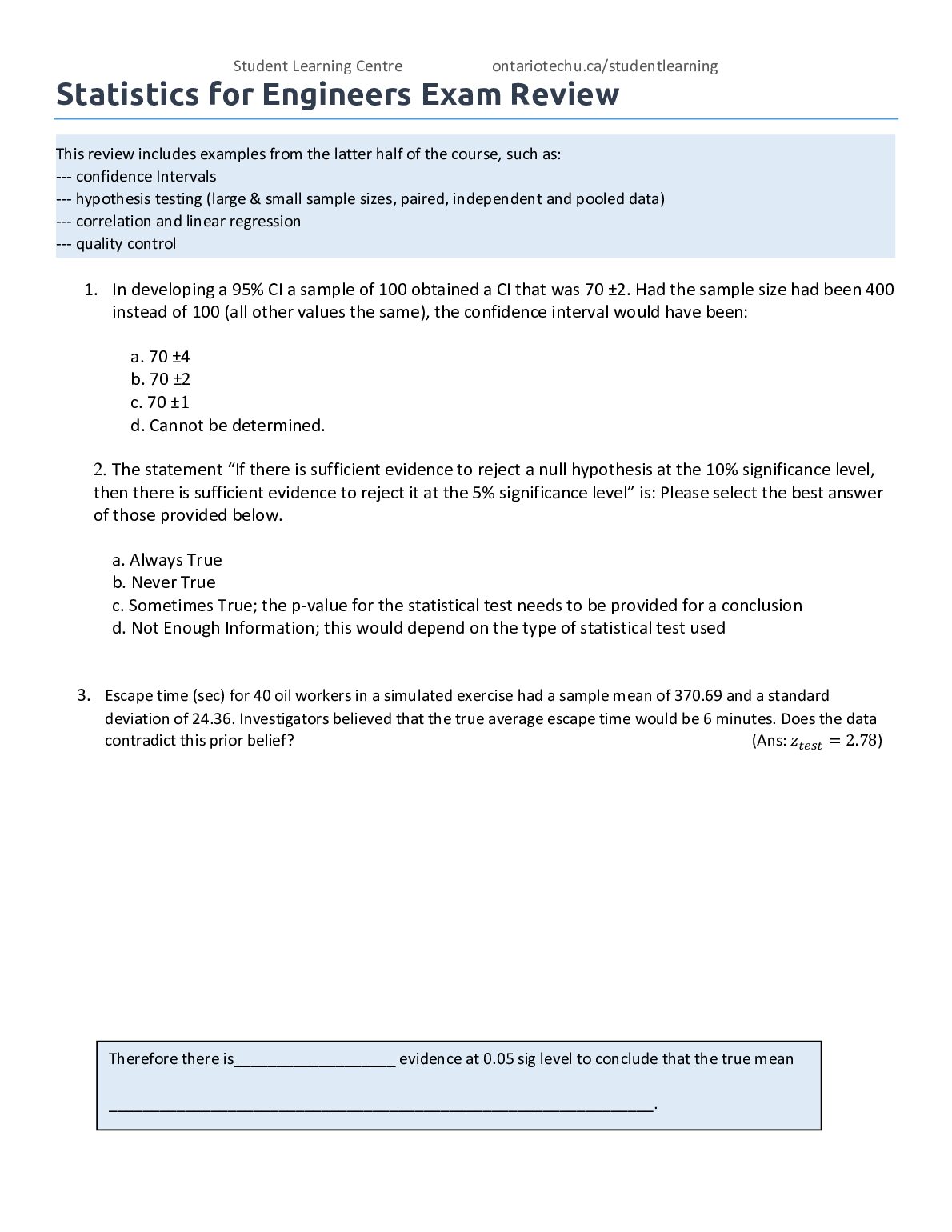 Statistics For Engineers Exam Review preview image