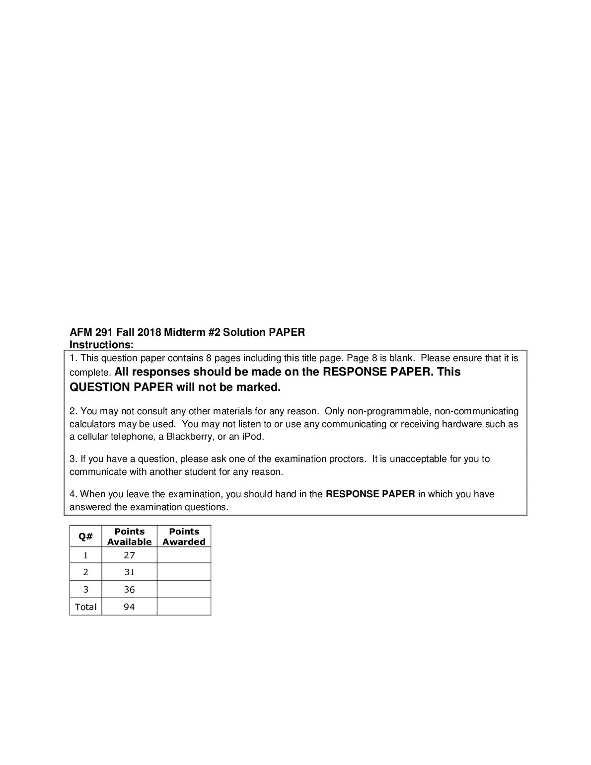 AFM 291 Midterm 2 Solution Final LEARN preview image