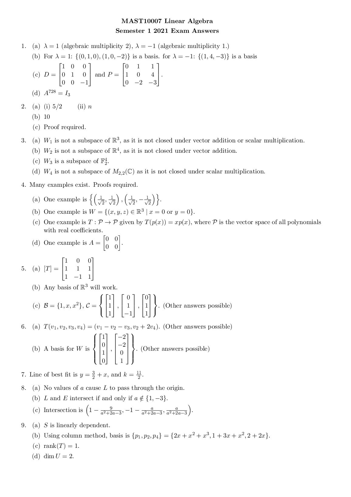MAST10007 Linear Algebra   Exam Answers preview image