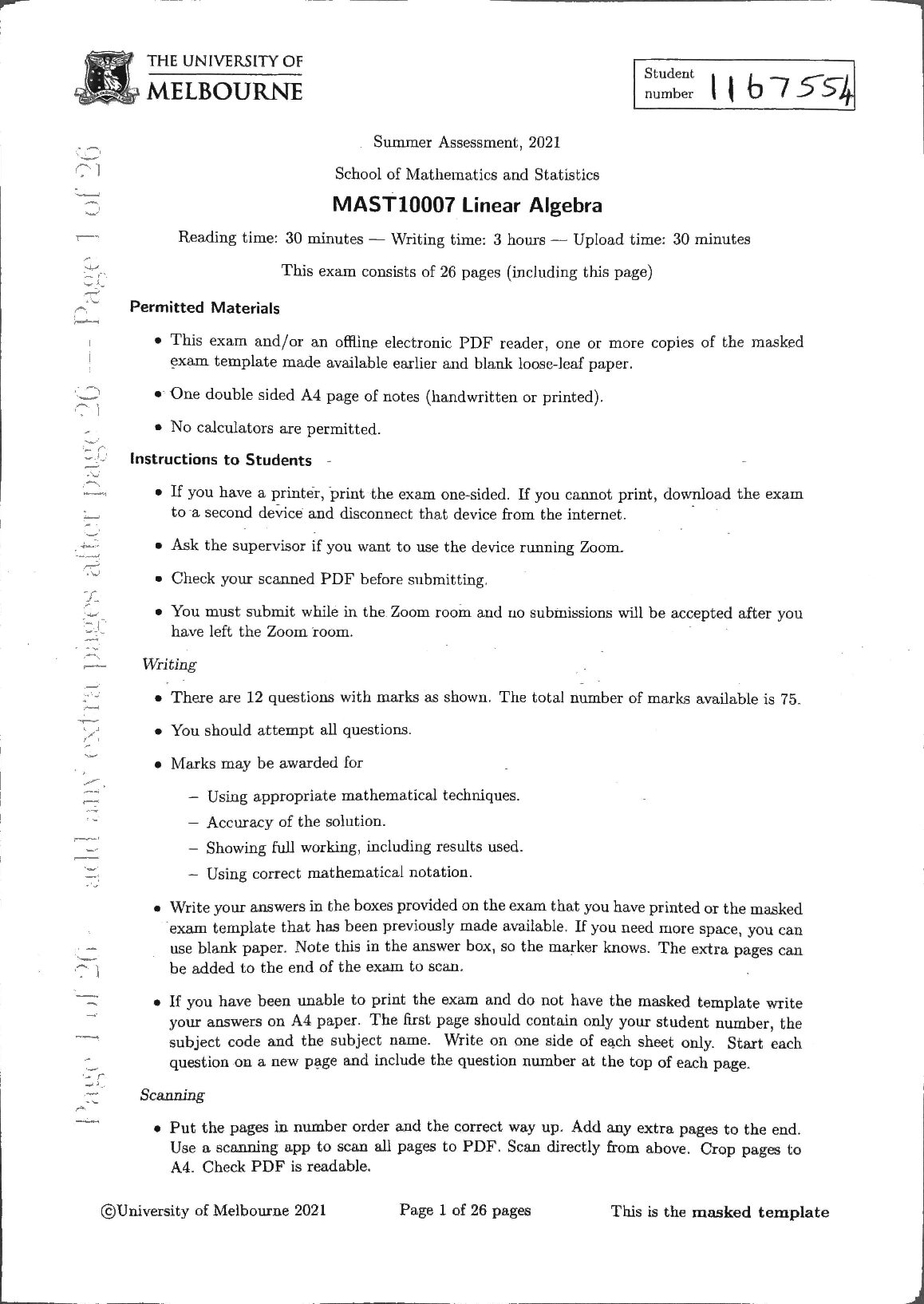 MAST 10007 Linear AlgebraExam final Answers preview image