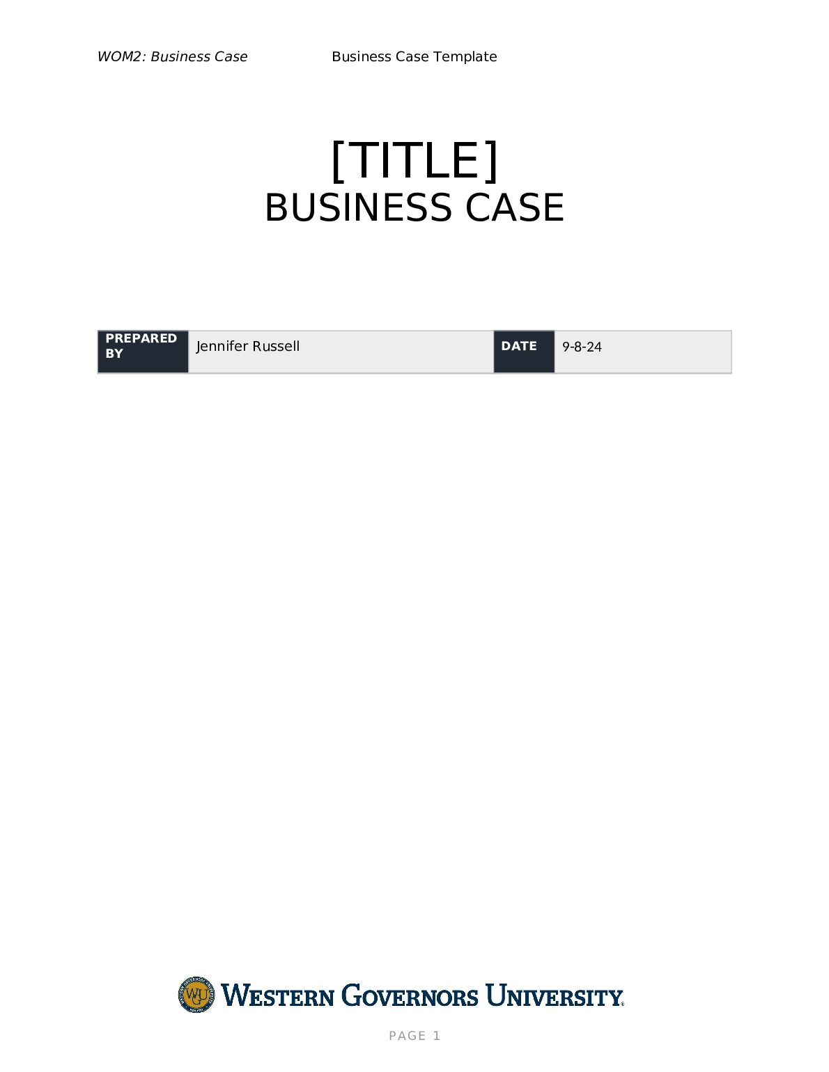 WOM2: Business Case Business Case Template [TITLE] BUSINESS CASE preview image