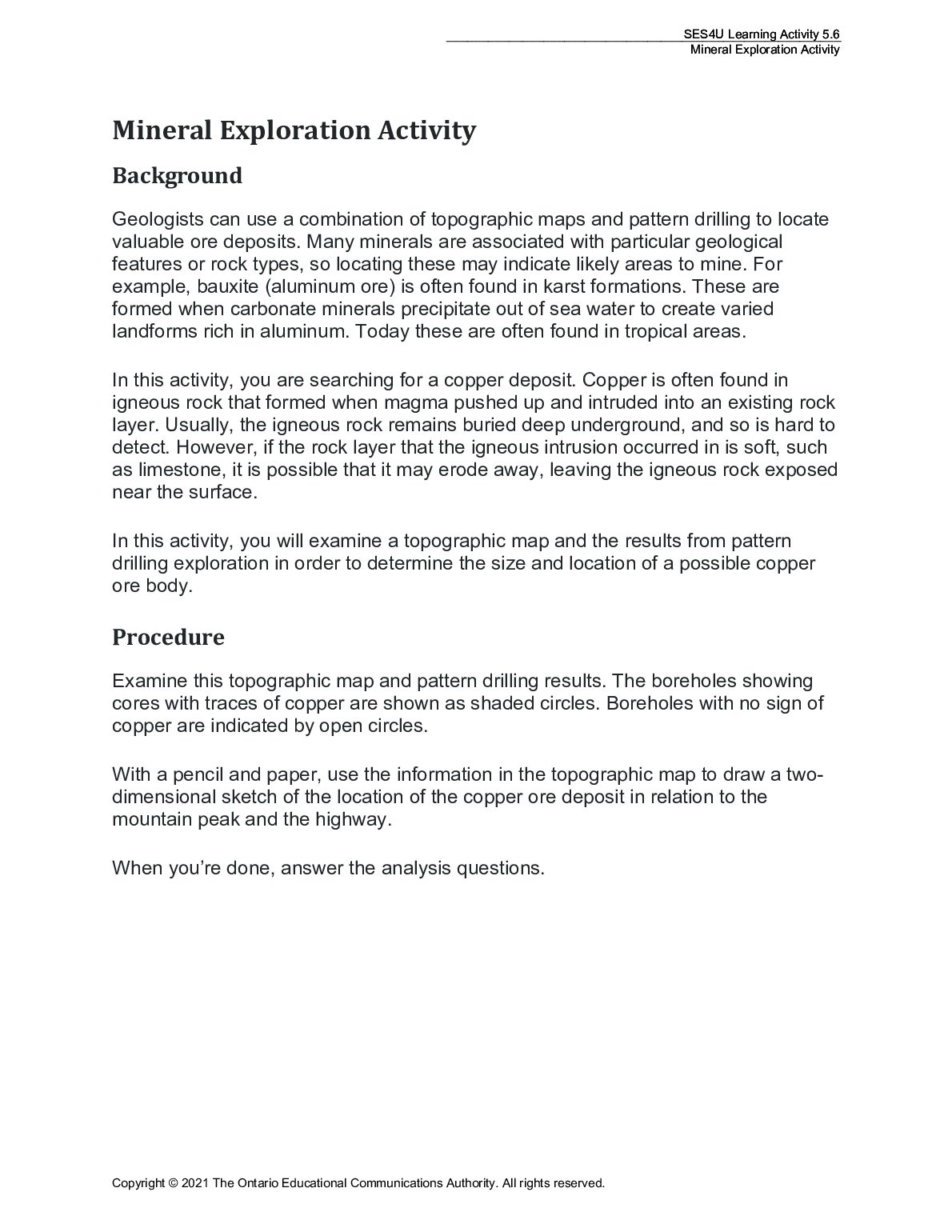 Mineral Exploration Activity SES4U Learning Activity 5.6 preview image