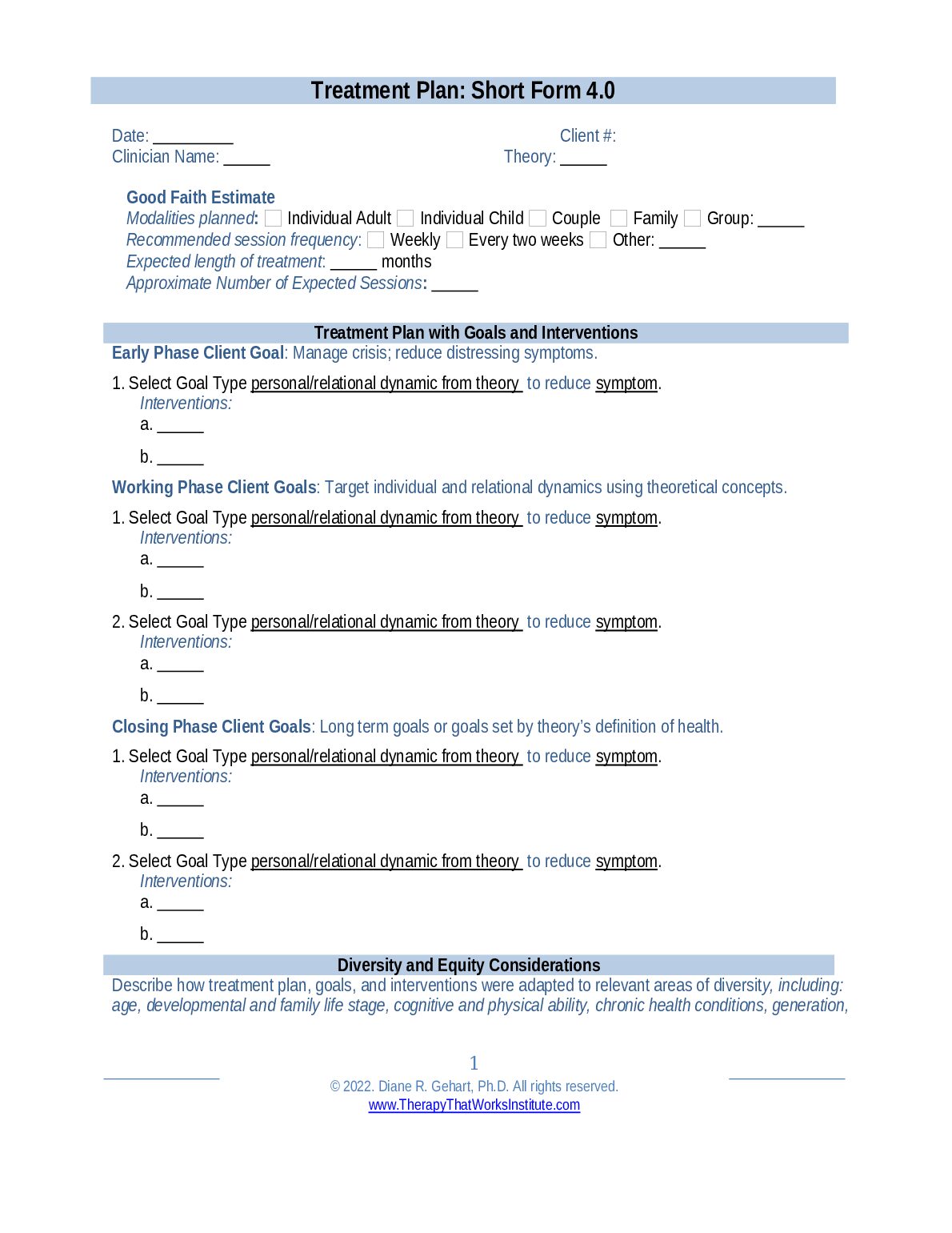 COUN 510  Treatment Plan: Short Form 4.0 preview image
