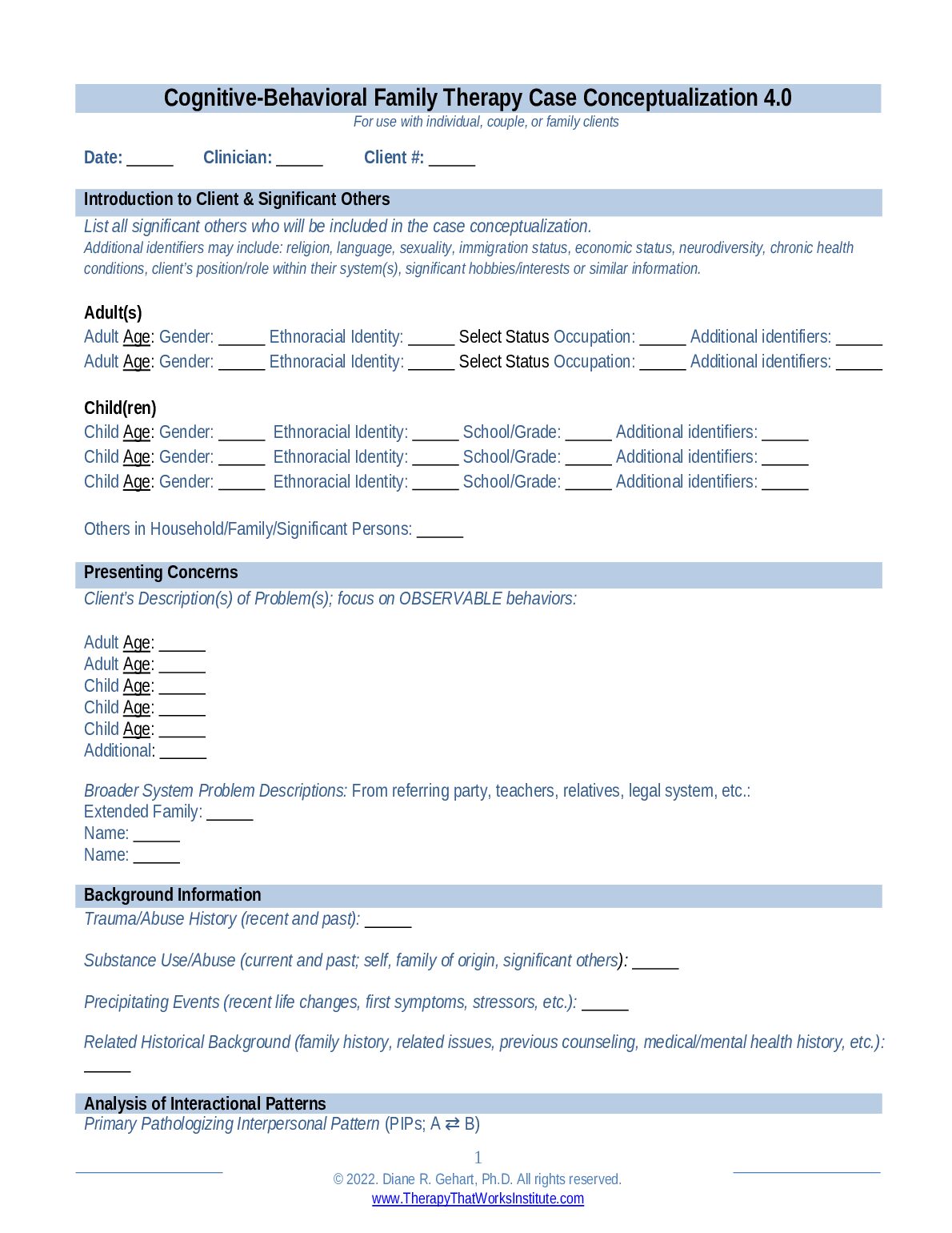 Cognitive-Behavioral Family Therapy Case Conceptualization 4.0 preview image