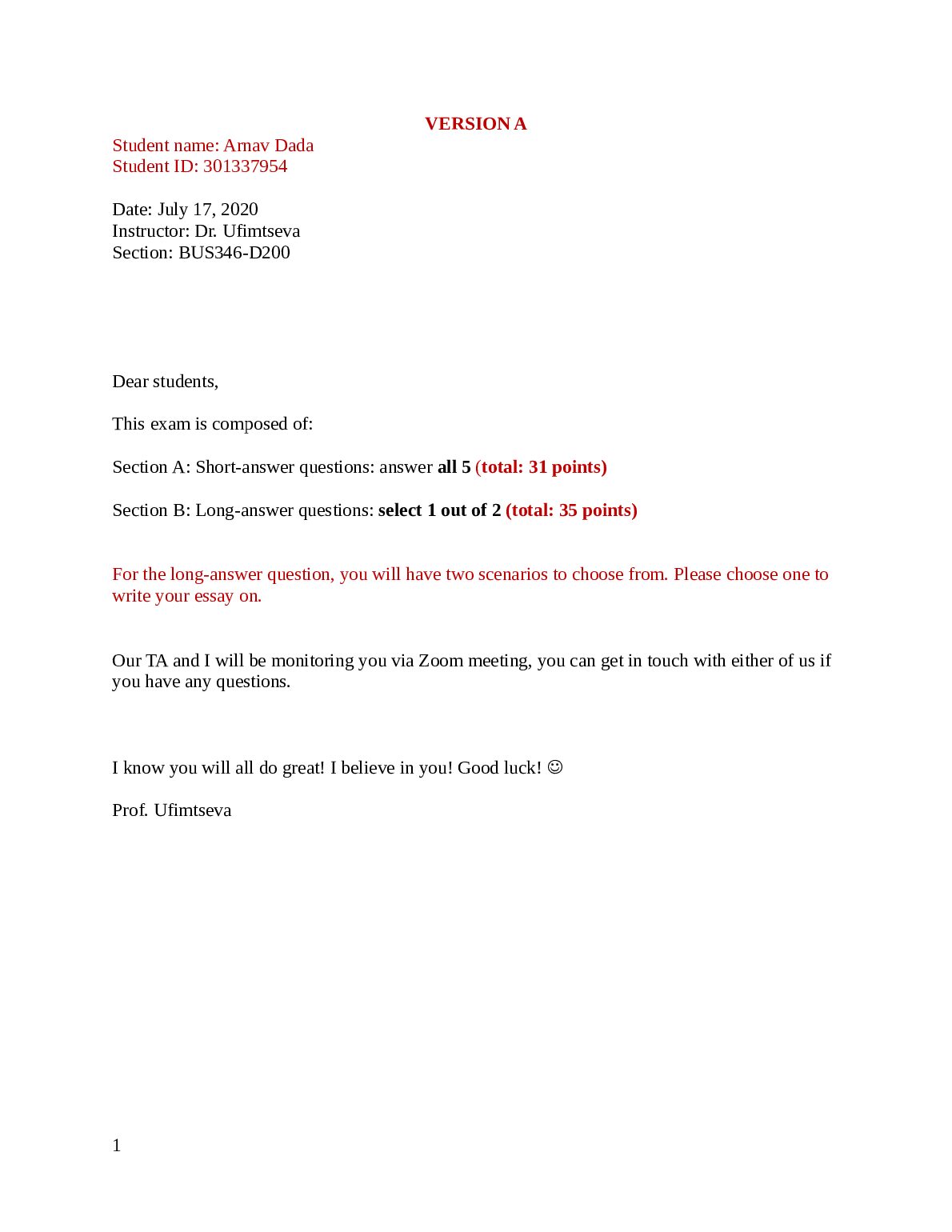 BUS 346 Global Business Environment Final Exam Version A preview image