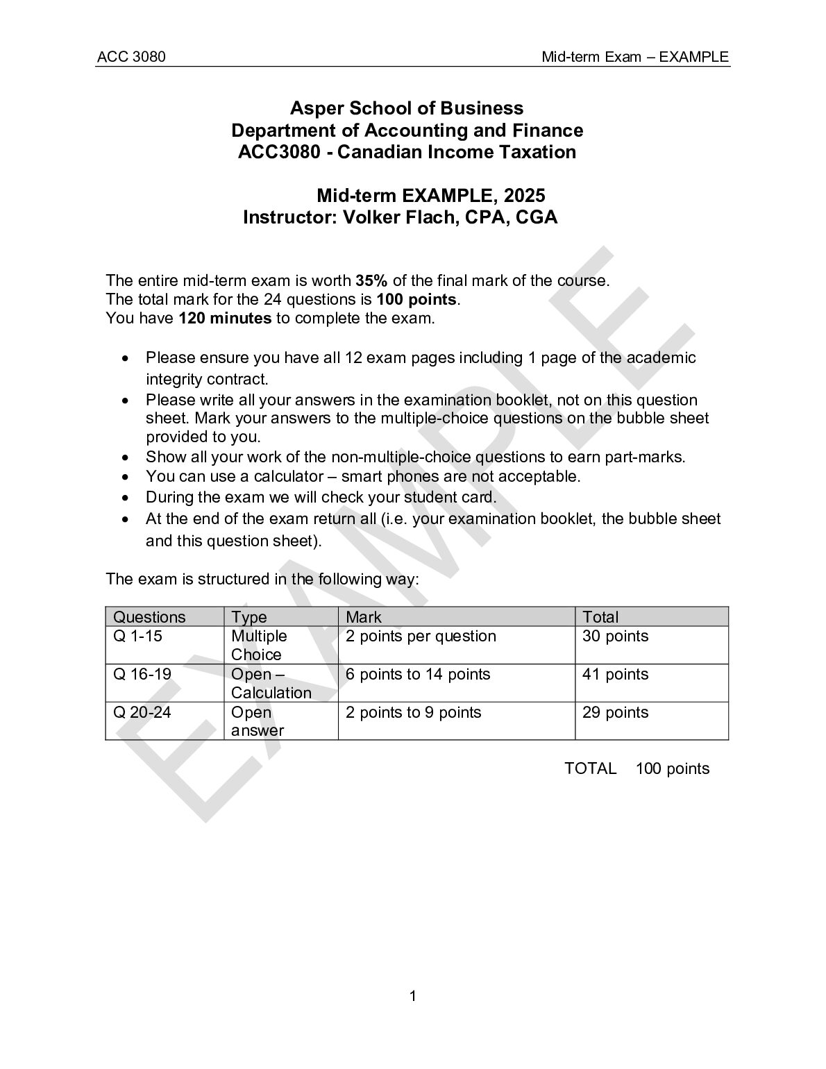 ACC 3080 Mid-term Exam – EXAMPLE preview image