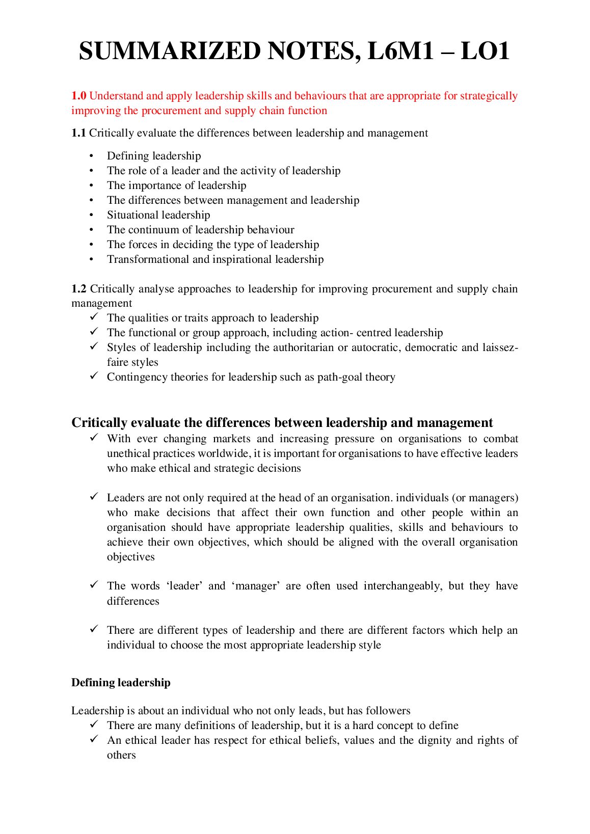 L6M1 – LO1 Understand and apply leadership skills and behaviours that are appropriate for strategically improving the pr... preview image