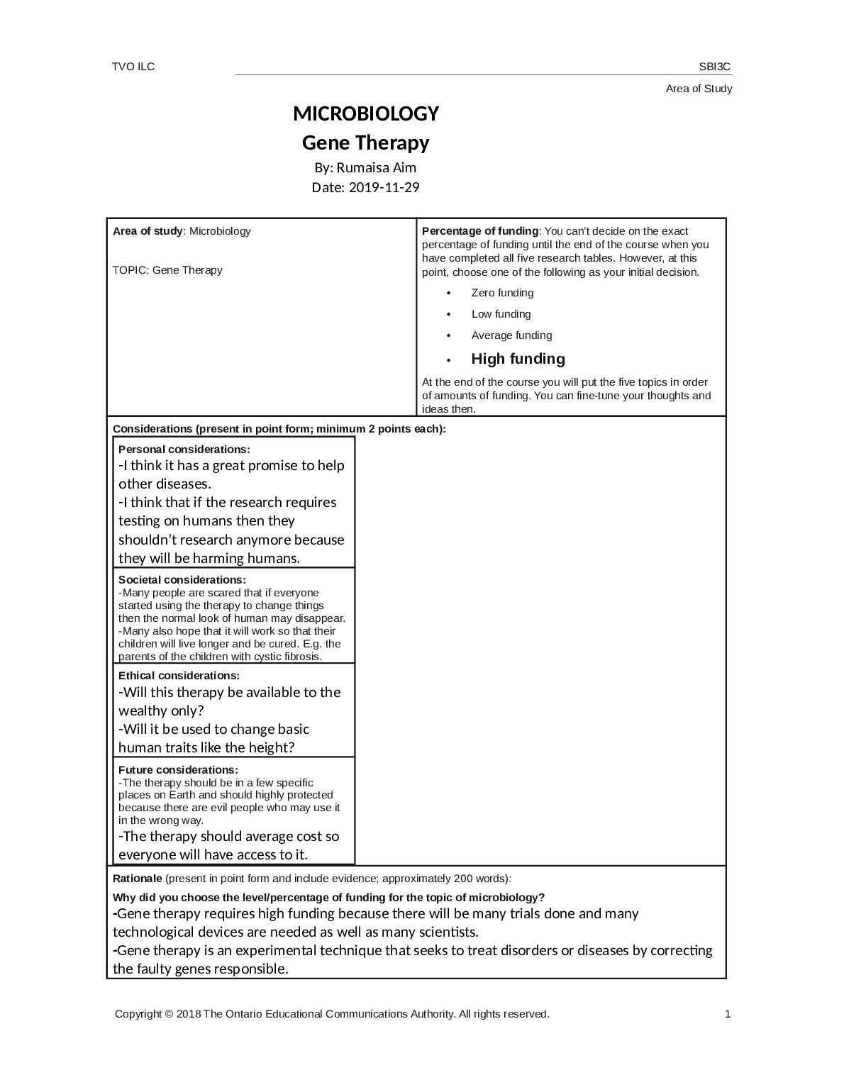 MICROBIOLOGY Gene Therapy Research Table preview image