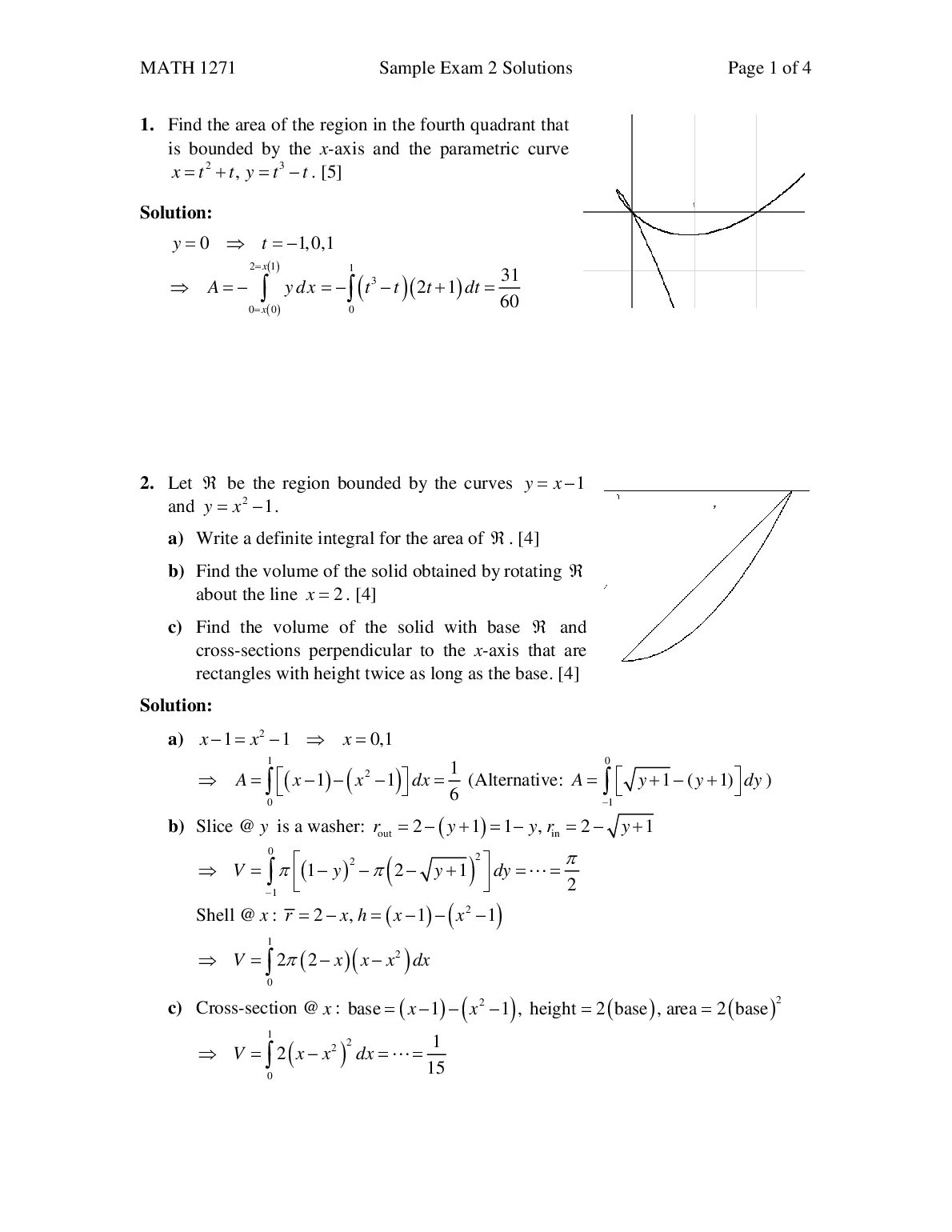 MATH 1271 SAMPLE EXAM 2 SOLUTIONS document preview page 2
