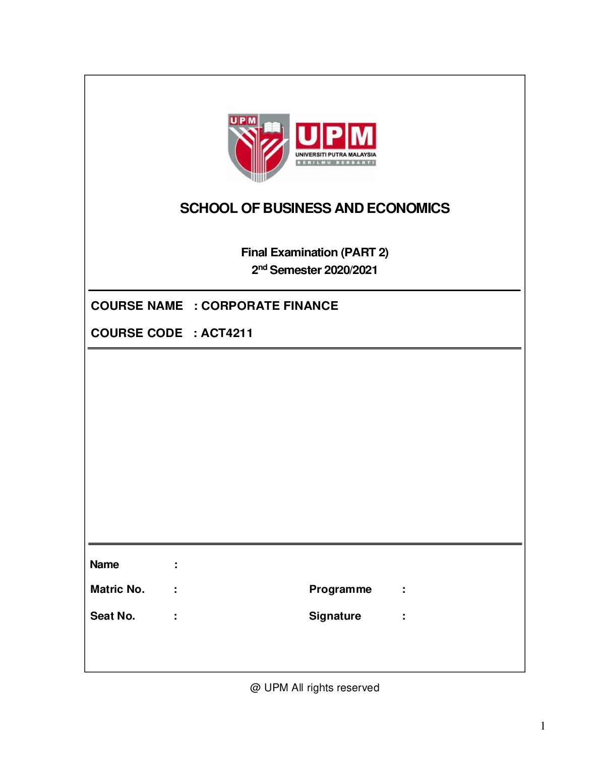 ACT4211 Final Exam Part 2 - Q1. preview image