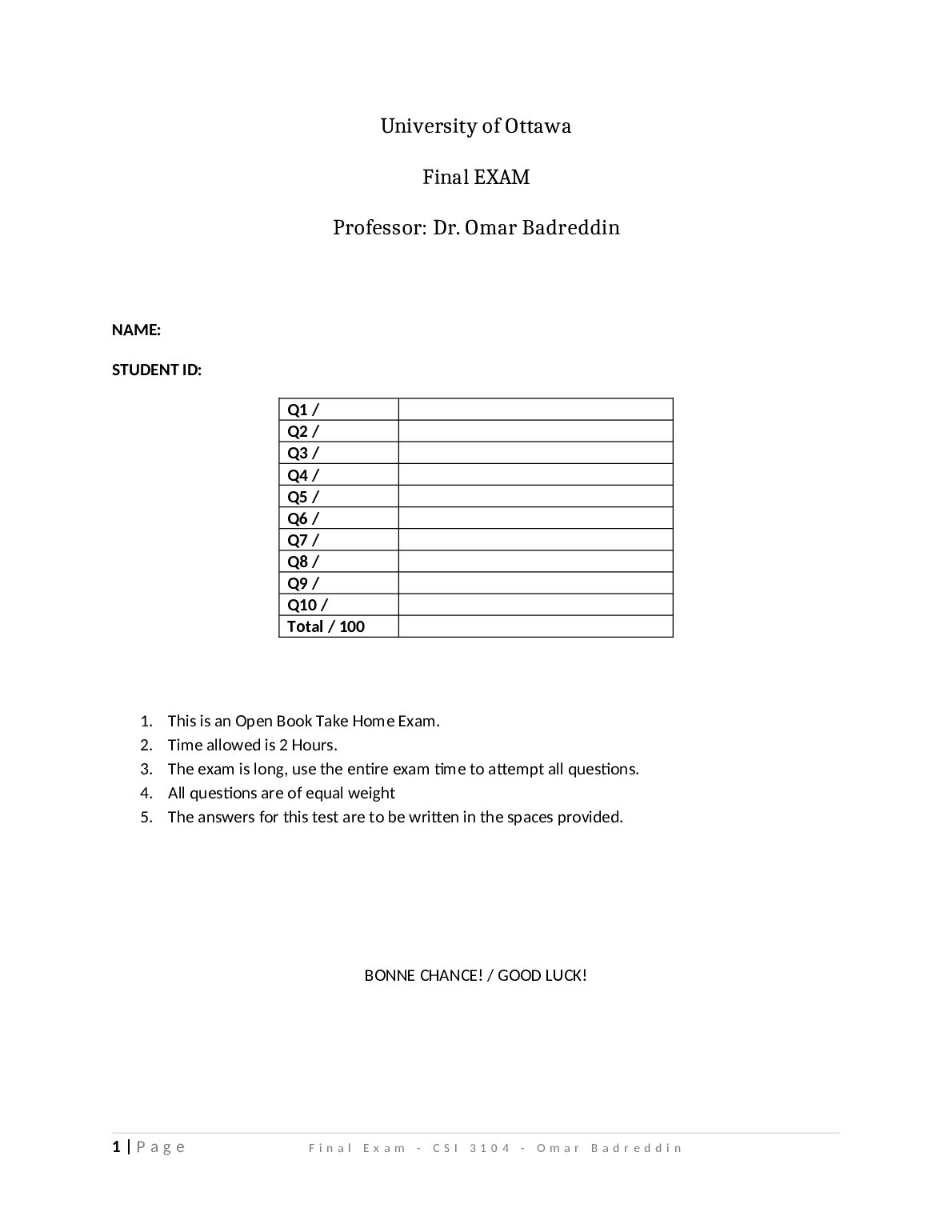 CSI 3104  FINAL EXAM SUMMER 2024 preview image