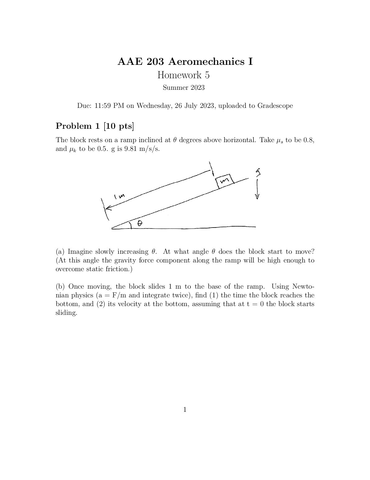 AAE 203 Aeromechanics I  Homework 5 preview image