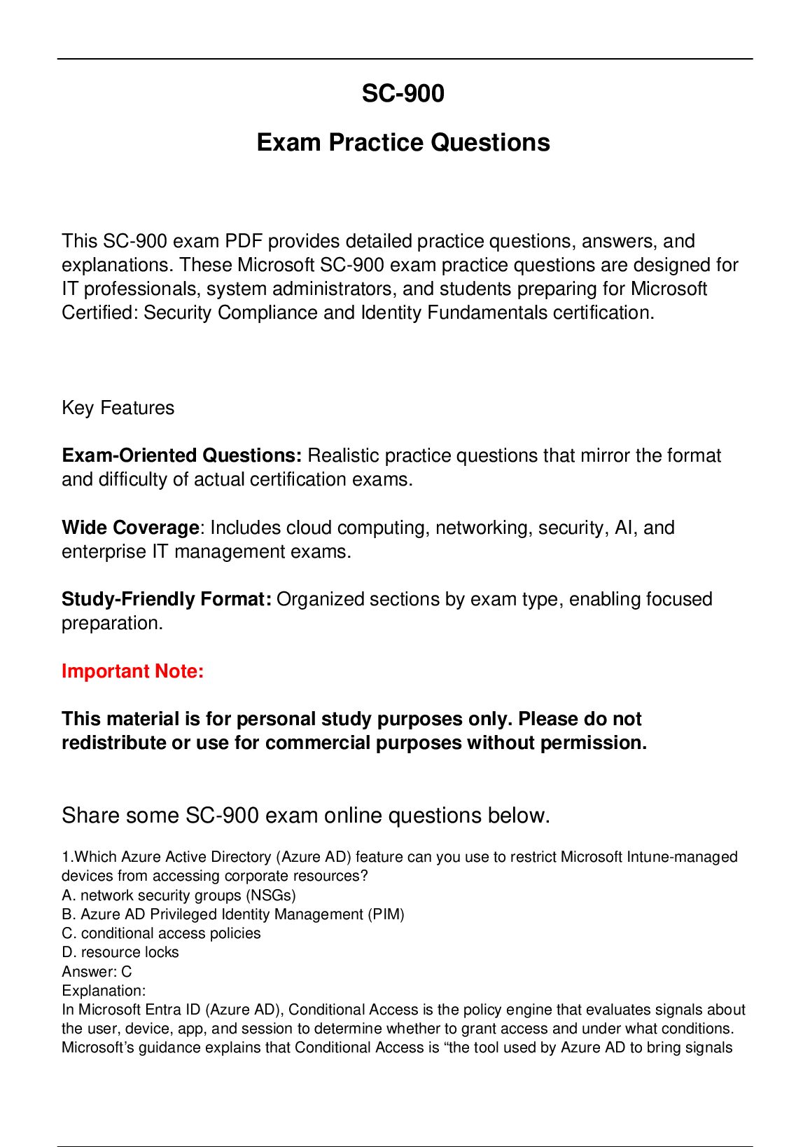 SC-900 Microsoft Exam Updated Practice Questions in June 2026 for Microsoft  Certified: Security Compliance and Identity... preview image