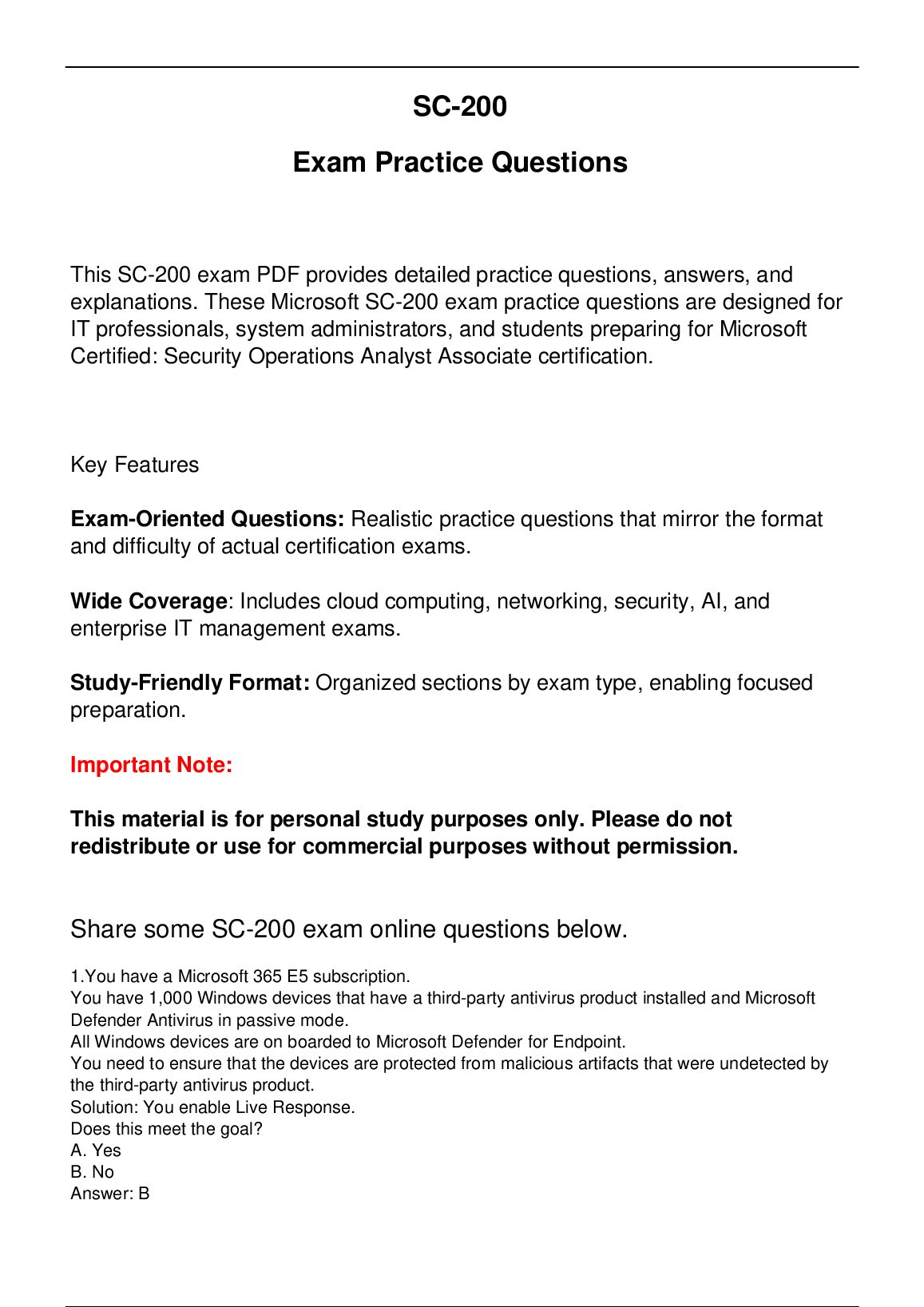 SC-200 Microsoft Exam Updated Practice Questions in June 2026 for Microsoft  Certified: Security Operations Analyst Asso... preview image