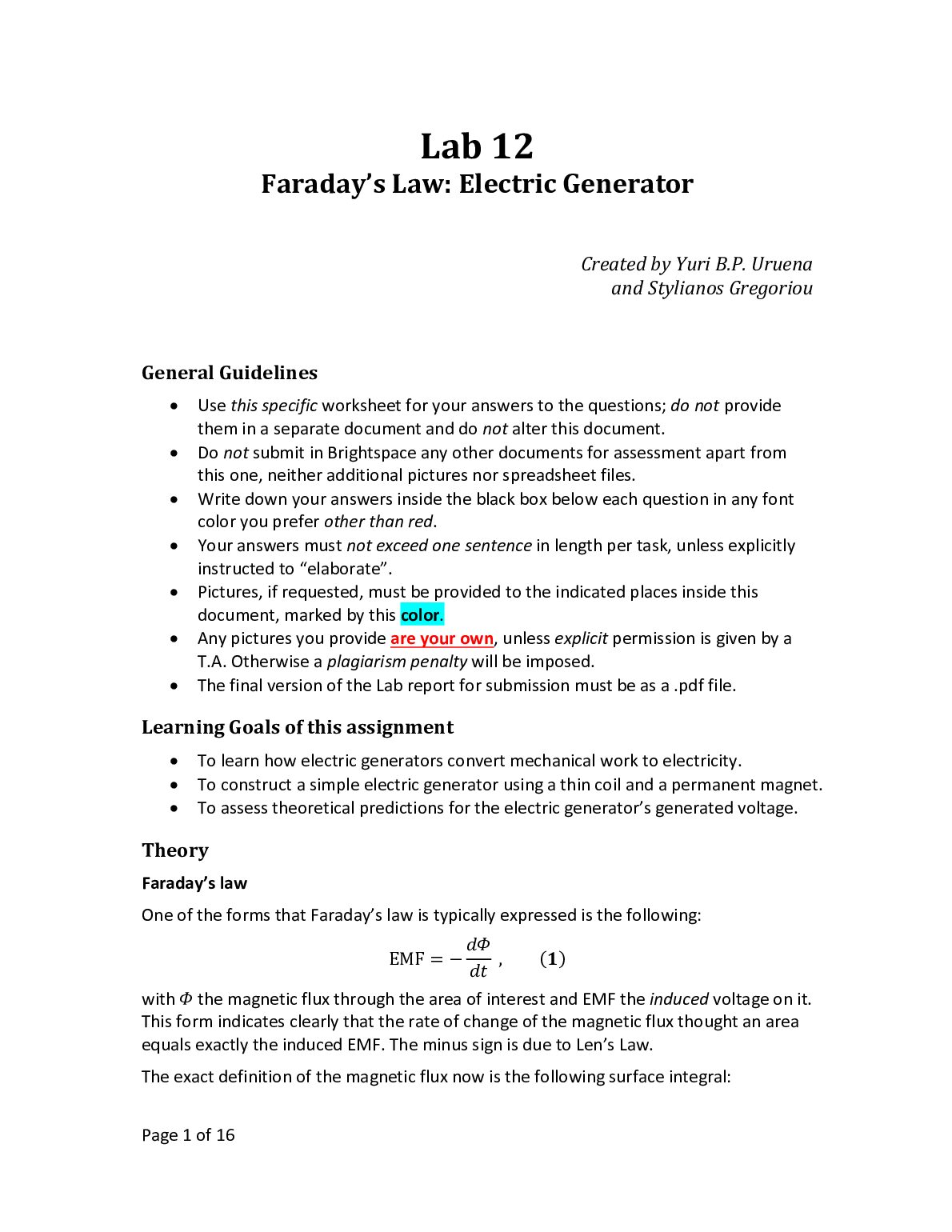 Lab	12 Faraday’s	Law:	Electric	Generator preview image
