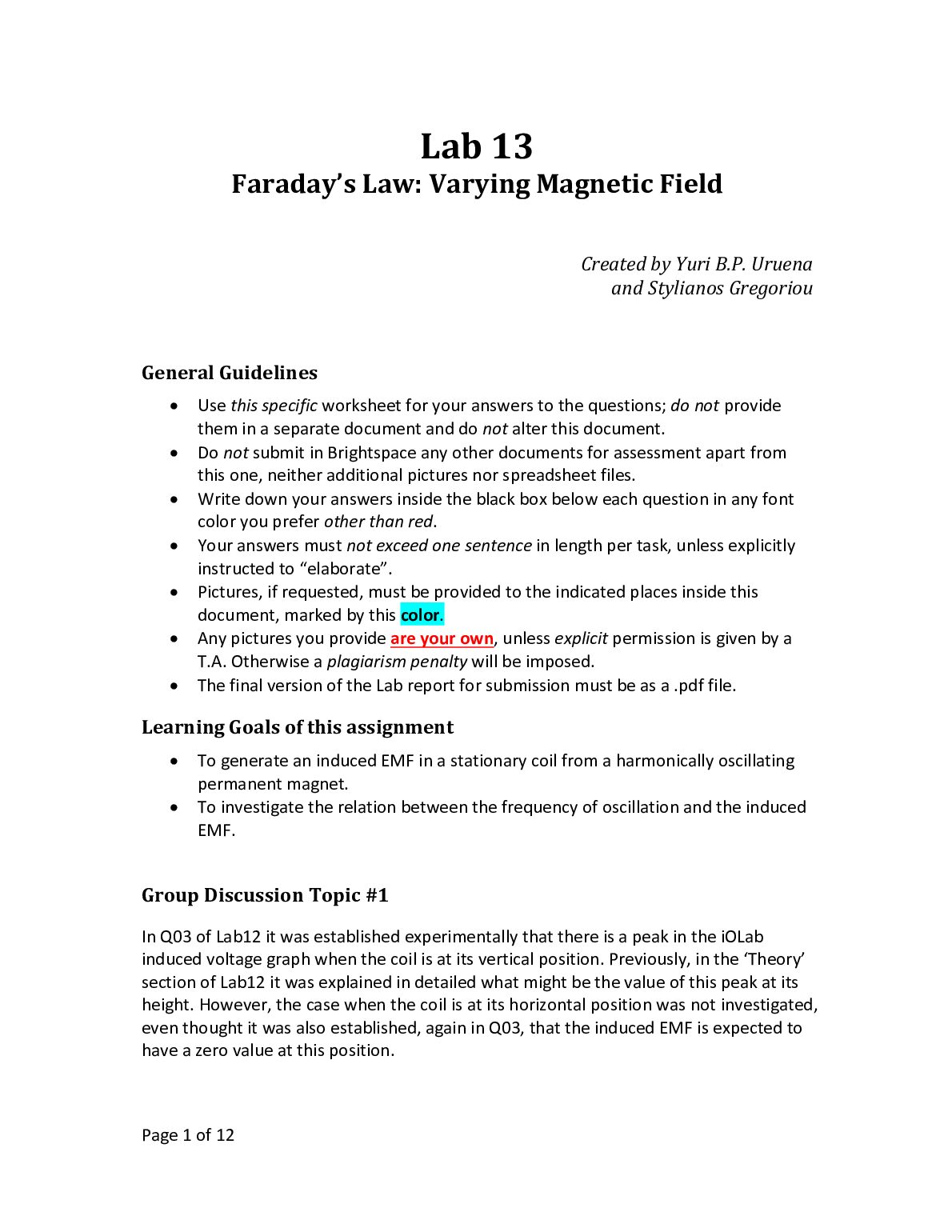 PHYS 272 Lab 13  Faraday’s Law: Varying Magnetic Field preview image