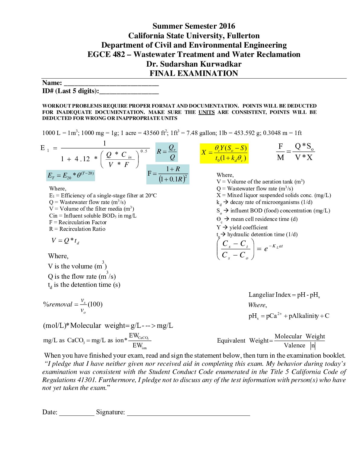 Summer Semester 2016 California State University, Fullerton Department of Civil and Environmental Engineering EGCE 482 –... preview image