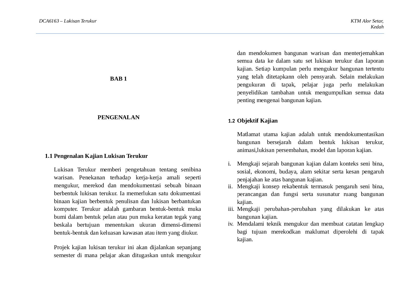 DCA6163 – Lukisan Terukur KTM Alor Setar, REPORT BAB 1 & BAB 2 preview image