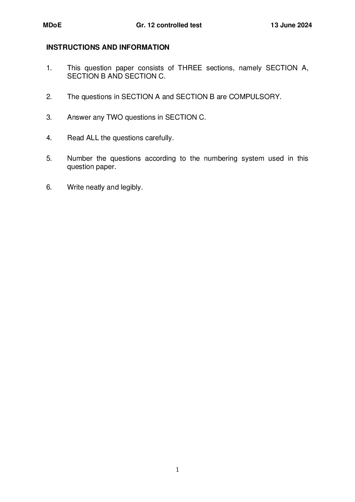 MDoE Gr. 12 controlled test 13 June 2024 document preview page 2
