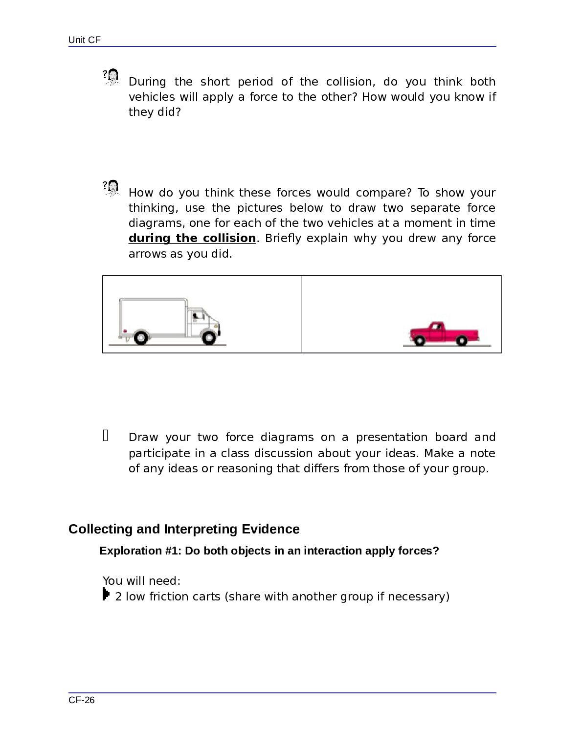 PHYS 170  UNIT CF  Developing Ideas  ACTIVITY 3: Comparing Forces During  Interactions document preview page 2