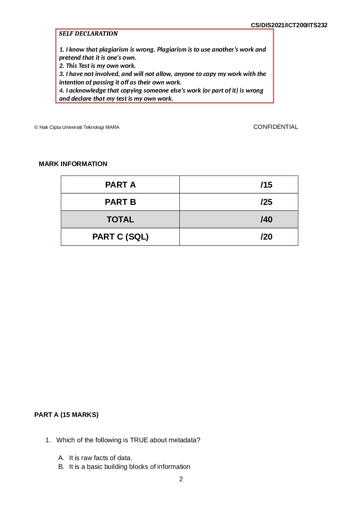 ICT  200 INTRODUCTION TO DATABASE DESIGN document preview page 2