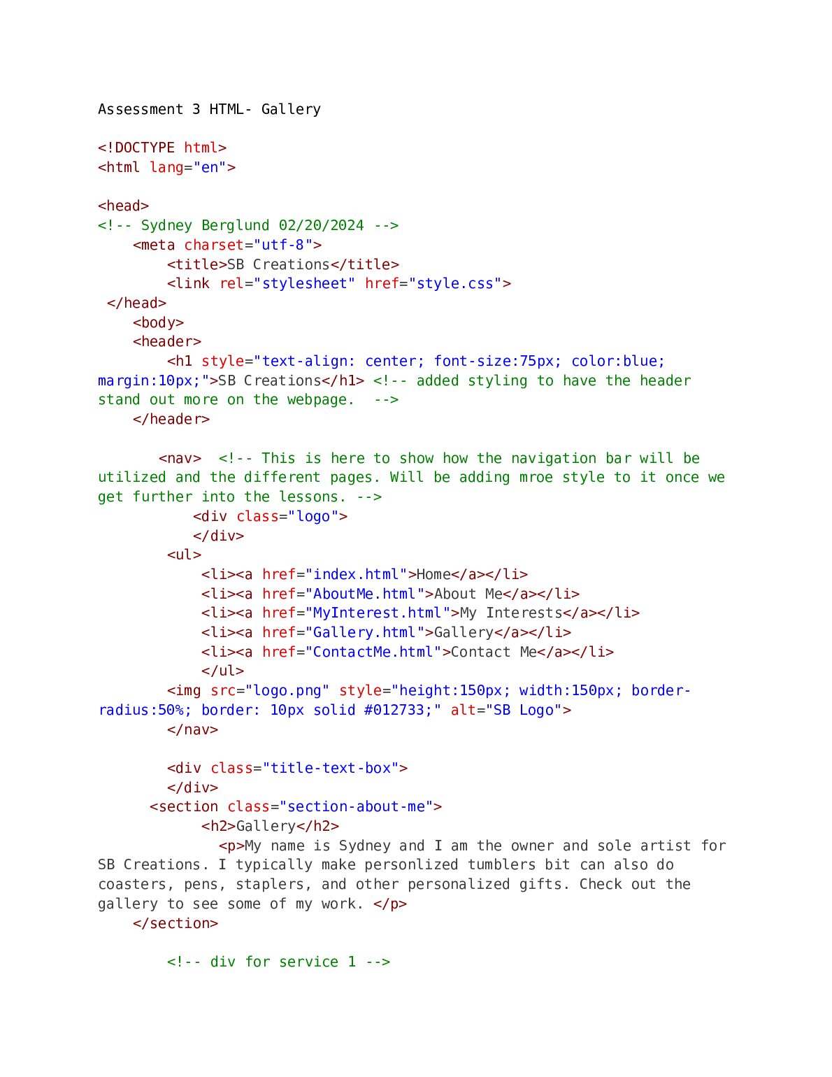 IT 3240 Web Development and JavaScript  HTML- Gallery Assessment 3 preview image