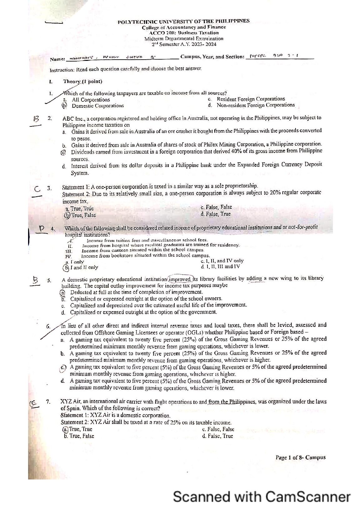 POLYTECHNIC UNIVERSITY OF THE PHILIPPINES College of Acconntancy and Finance ACCH 208: Business Taxation Midterm Departm... preview image