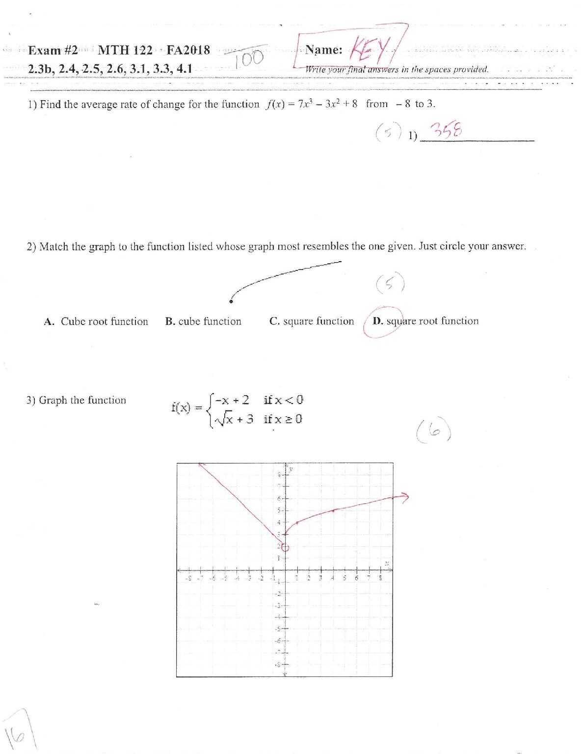 MTH 122 Exam #2 Answer Key. preview image