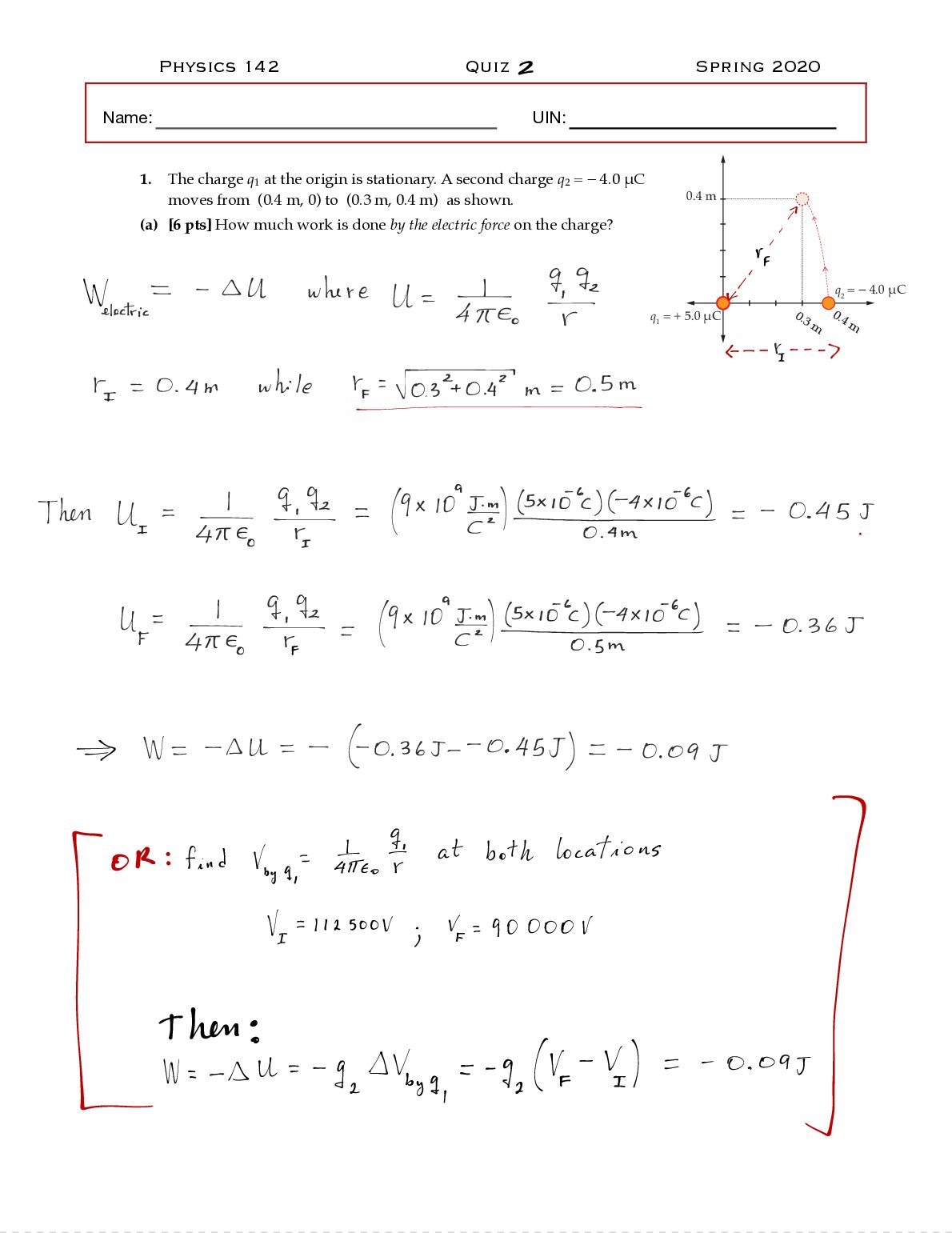 PHYS 142 QUIZ 2 Solution preview image
