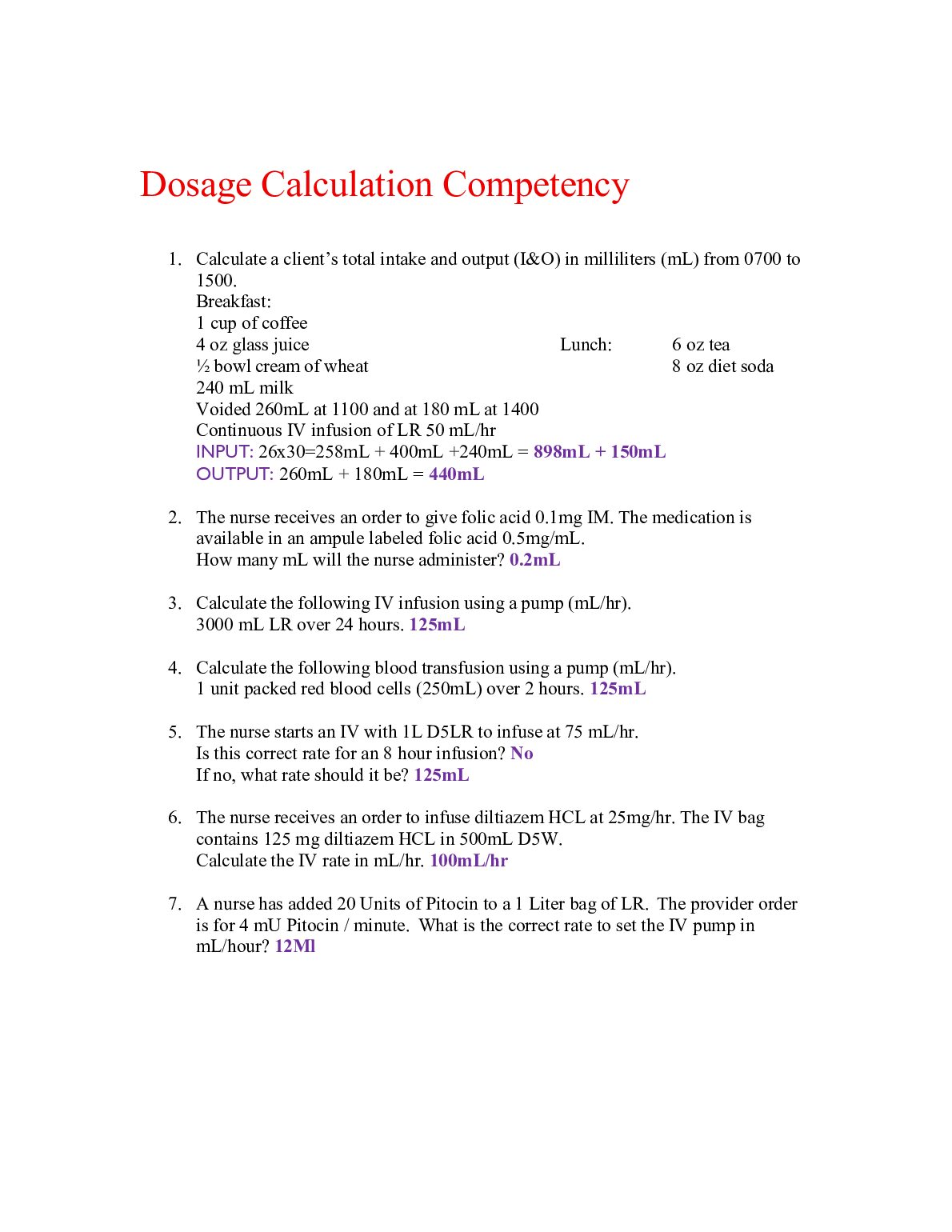 NUR 2407  Dosage Calculation Competency Practice 3 -Adult Health Nursing II preview image