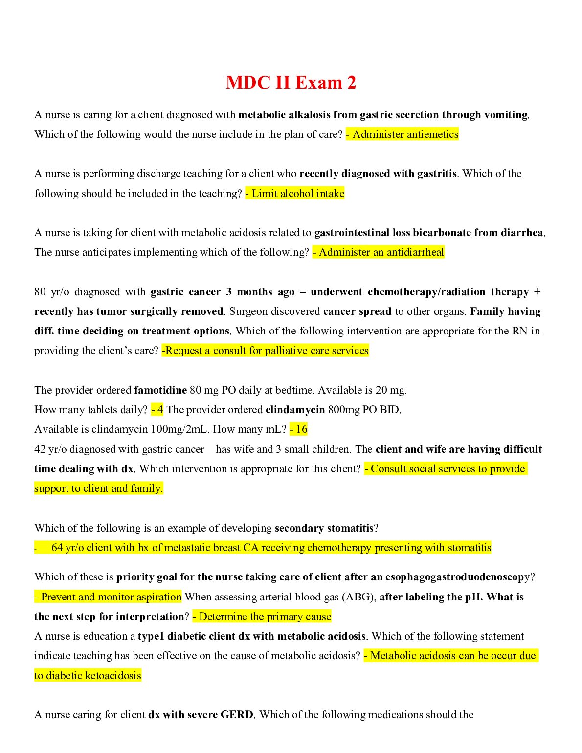 NUR 2356  MDC II Exam 2. preview image
