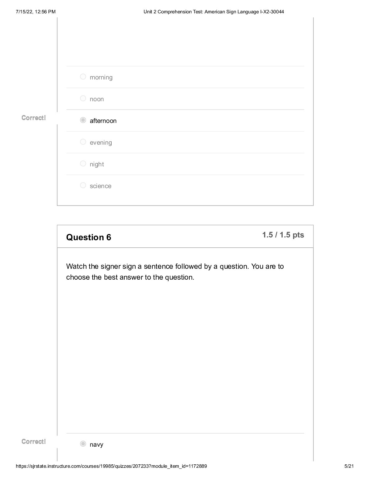 American Sign Language  Unit 2 Comprehension Test: Score for this quiz: 37 out of 40 document preview page 5