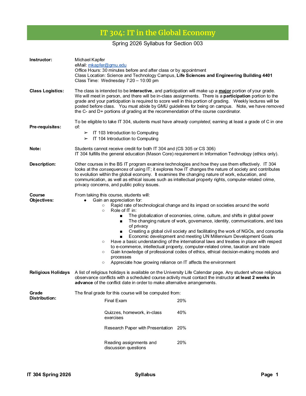 IT 304: IT in the Global Economy preview image